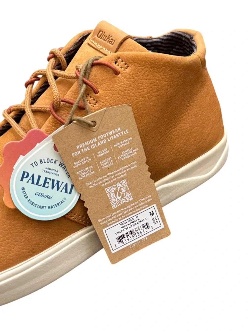 OLUKAI - LIGHT BROWN LEATHER WHITE SOLE CHUKKA BOOTS “NANA HELE”
